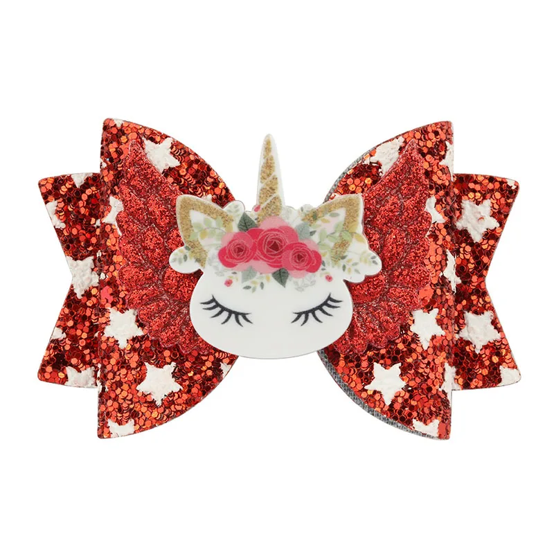 
Wholesale sparkle kids accessories deer PVC baby girls christmas hairgrips glitter hair bows 