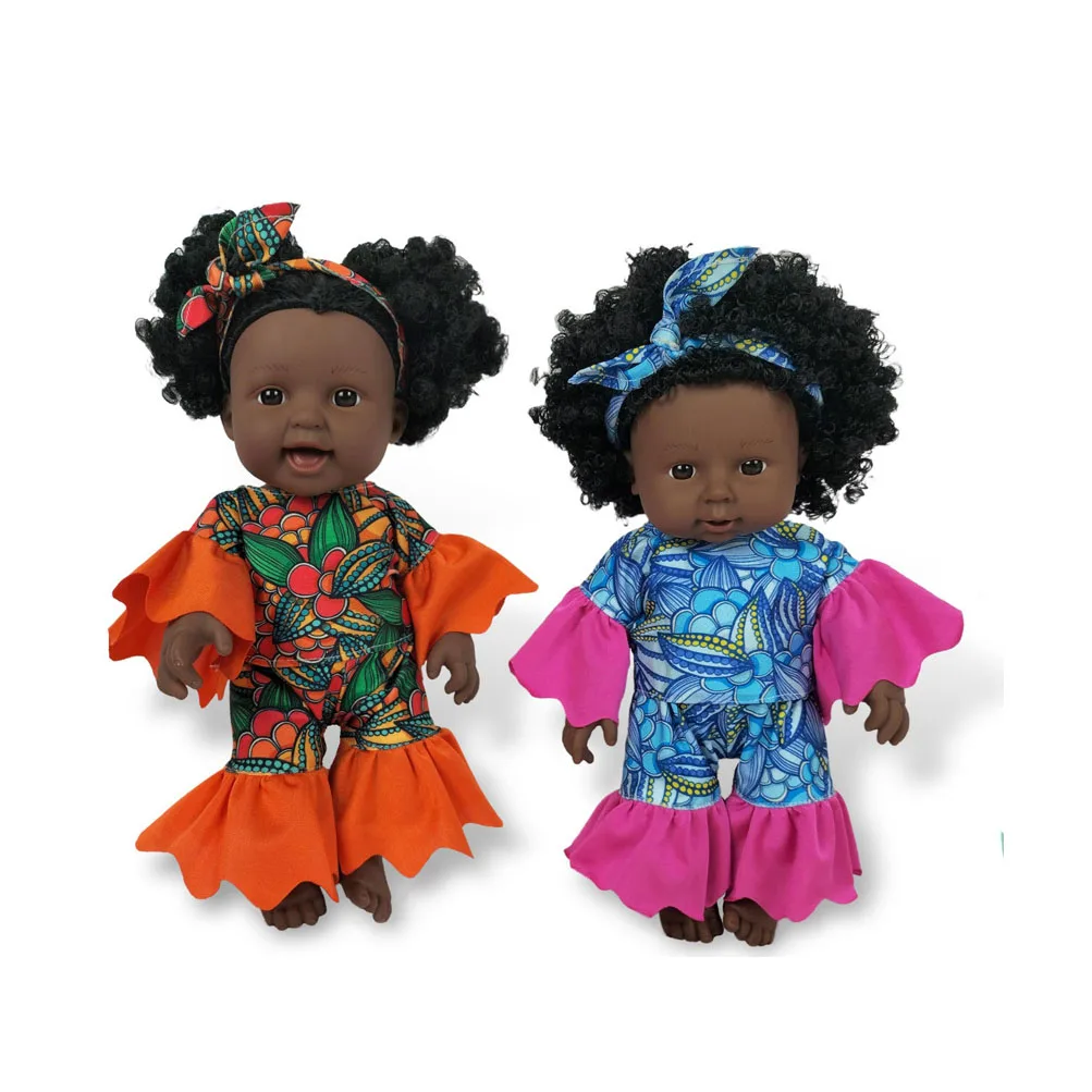 12 Inch Full Body Girls Lovely Vinyl Dark New Arrival African American Fashion Doll Black Hair doll 2 standing postures