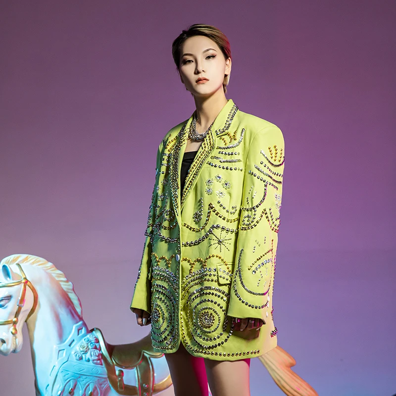 Осень/зима, новый стиль, мода 2021, женские костюмы с персонализированным узором, украшенные блестками, женские куртки с длинными рукавами