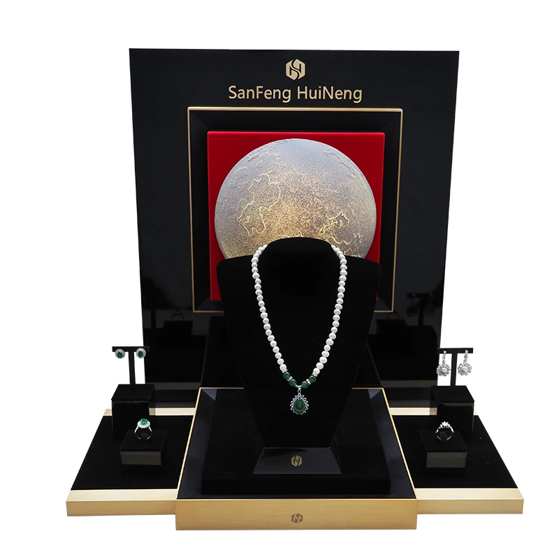 Professional Jewelry Display Stand Luxury Piano Paint Jewelry Display Props Custom Lunar Luminescence Jewelry Stand Display Set