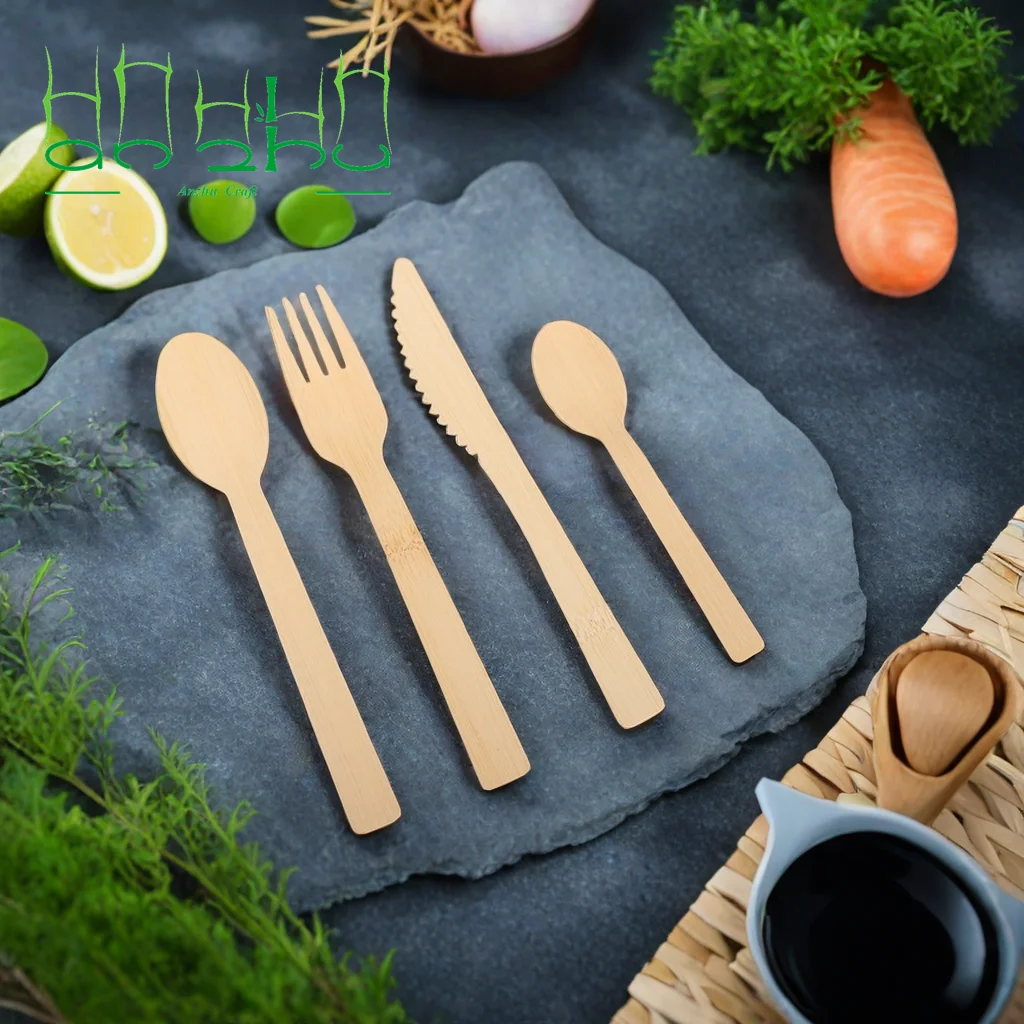 Wholesale cheap bamboo cutlery bamboo fork spoon knife set cutlery