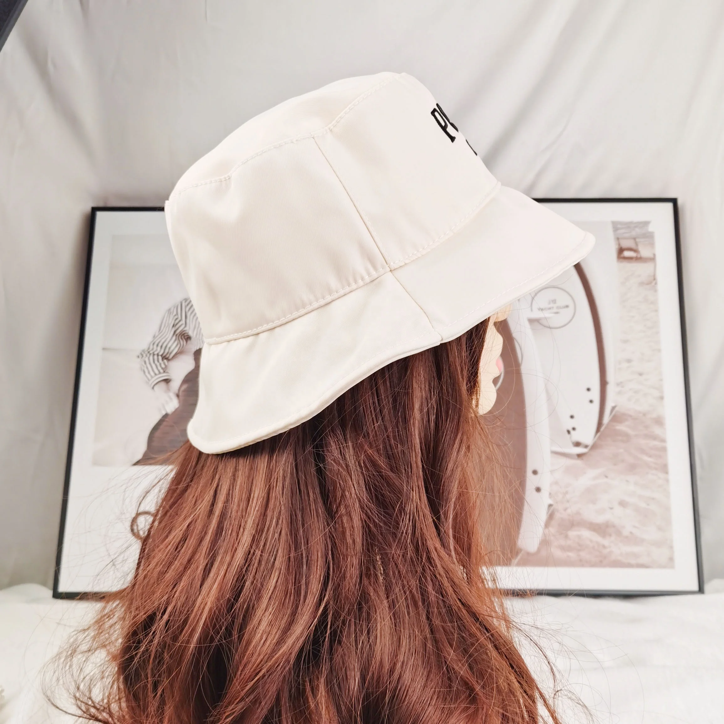 Wholesale Famous Designer Brand Hats Correct Logo P Luxury Bucket Hat White Summer Beach Hat Waterproof Fabric  Fashion luxury