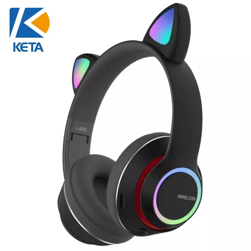 Wireless Cat Ear LED Light  Headphone Lovely Kids Stereo Headset Children earphone Folding Earphone