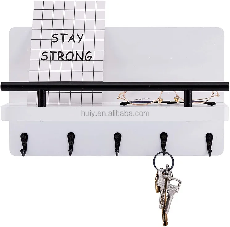 Wall mounted mail shelf sorter and organizer decorative wooden mail and key holder for entryway
