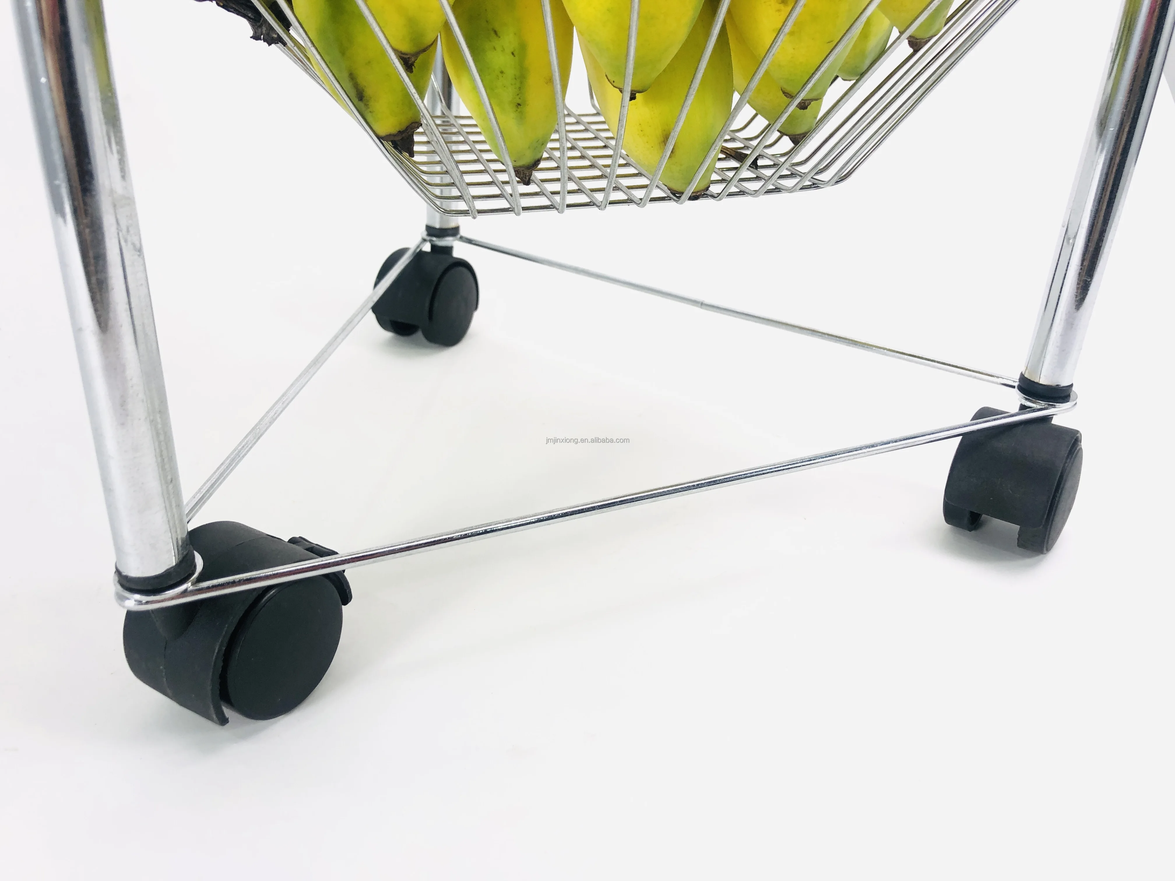 3 Layer Removable Chrome Plated Iron Wire Household Display Rack Storage Fruit Basket Organizer Shelf With Wheels