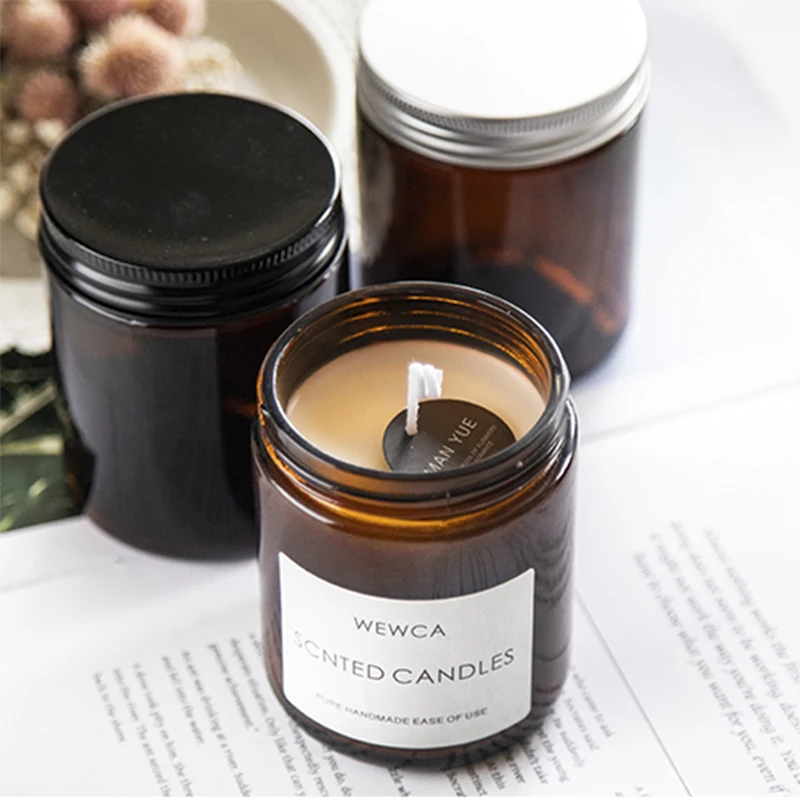 Glass Manufacture OEM Wholesale Soybean Wax Packing Container ES89 Empty Amber Scented Aroma Glass Jars for Candles