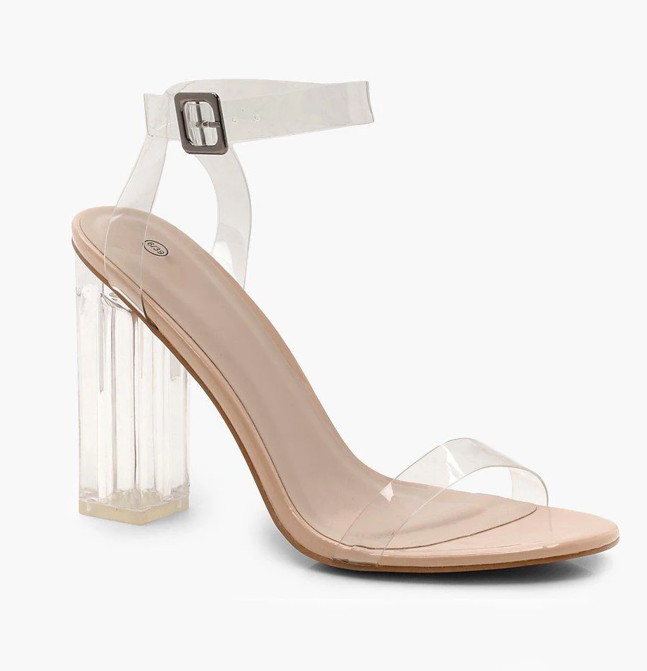 2022  transparent thick shoes women ladies pvc clear mules shoes high heels summer slide heeled Clear Block Barely There Heels