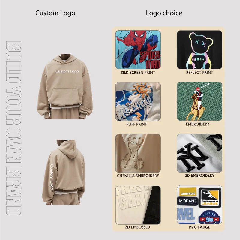 High Quality French Terry Oversized Boxy Hoodie Cotton Heavyweight Hoodie Drop Shoulder Puff Printing Customized Hoodie Unisex