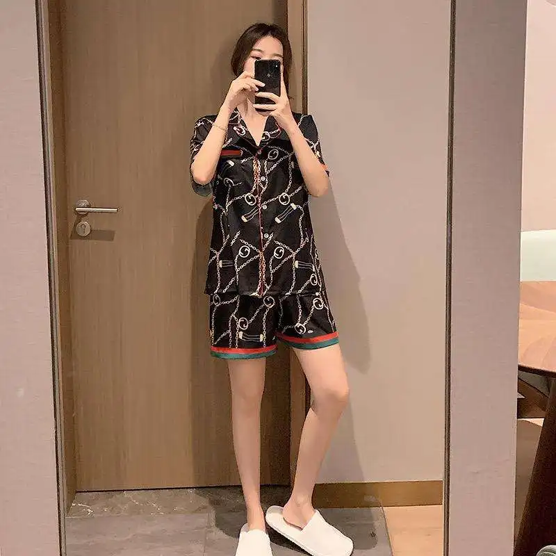 Hot Sale Women Girls Sling Cotton Two Piece Pajamas Plus Size Solid Sleepwear for Summer Pajama Set Shorts Print Pattern Waffle