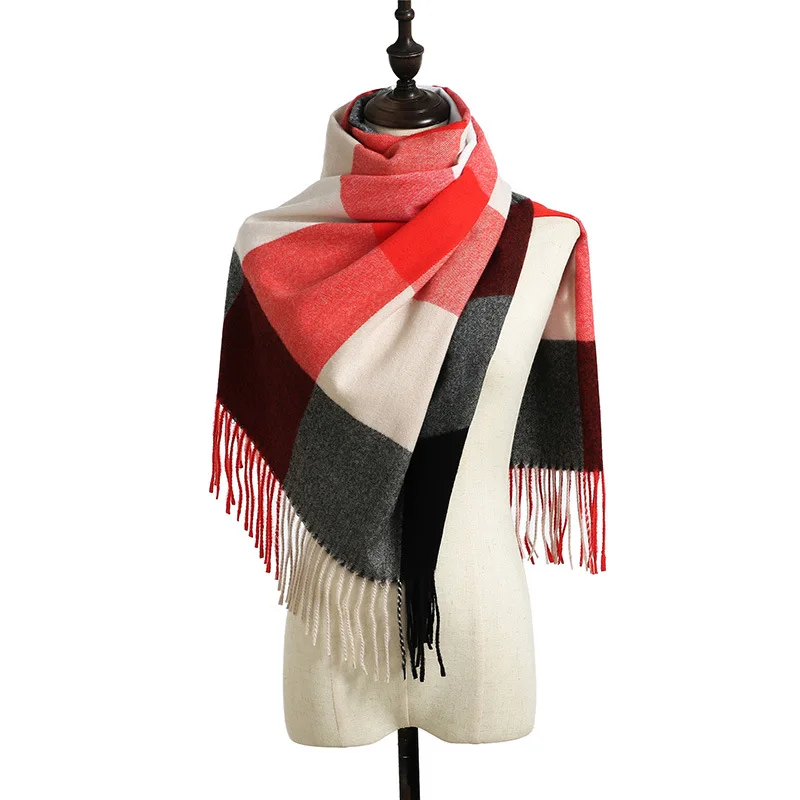 New Design Soft Scarf Shawl Wool Cashmere Blended Yarn Dyed Plaid With Tassels Winter Scarf for Women