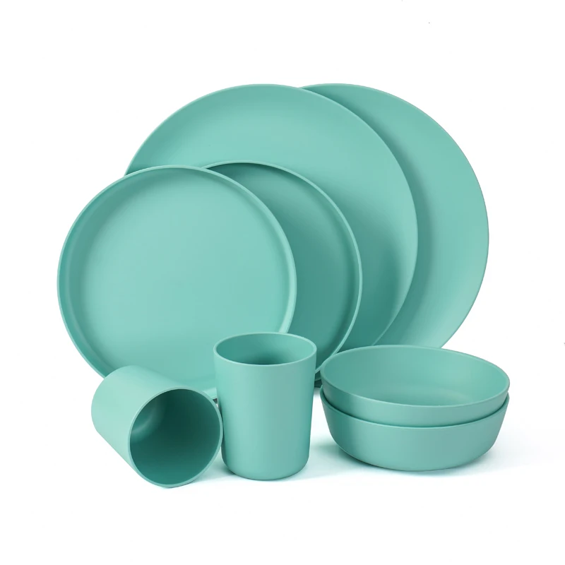 Natural Tableware Sets 8pieces  For Family Of Two Biodegradable  Corn Starch PLA Dish Plate Bowl Cup Dinnerware Set