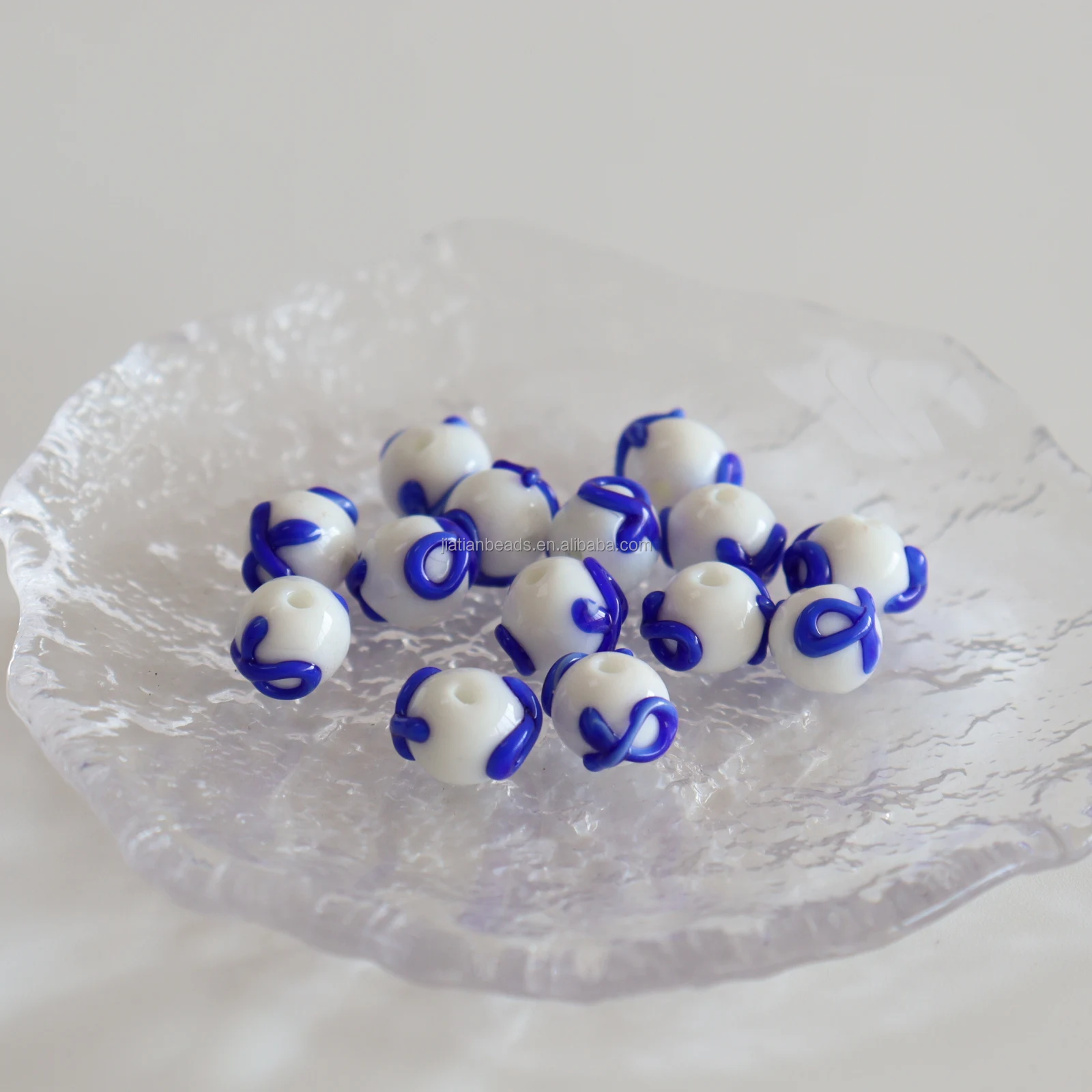 bule ribbon glass beads with hole for necklace and bracelet making