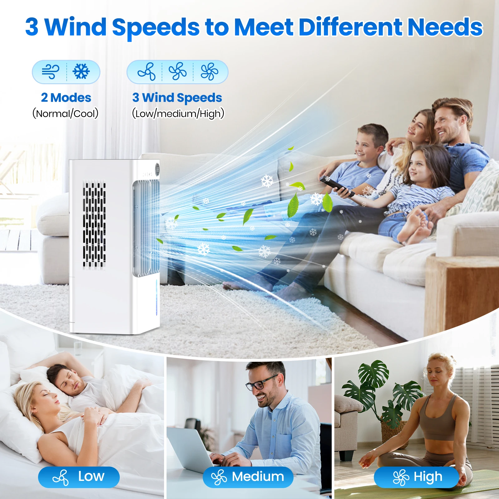Smart Floor Water Fan Air Cooler Standing Cooling Fan With 3 Strong Wind Humidifier Mode Remote Control Wheels