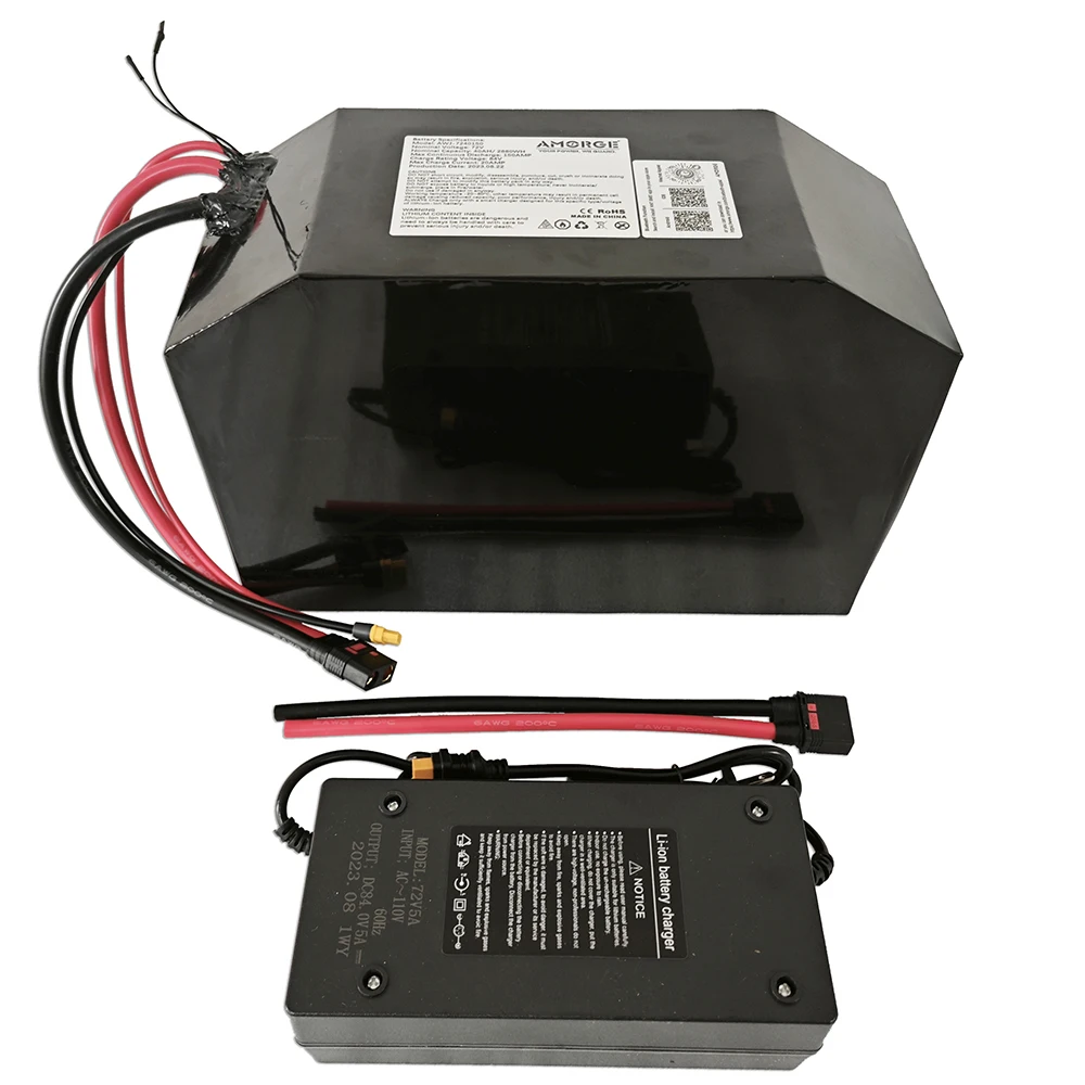 Amorge 72v 40AH 150A  battery pack  with84V 5A  charger, Bluetooth BMS,Copper Nickel Weldin for Fiido