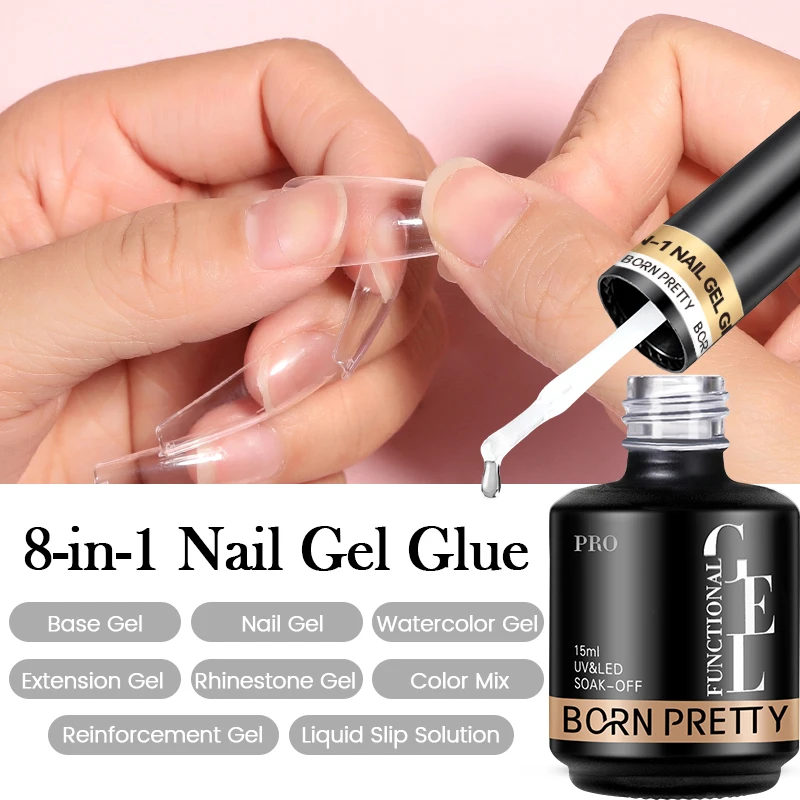 BORN PRETTY OEM Custom Logo 8 in 1 Odorless Resin BIAB Builder Brush on Nail Glue Gel Used for Base Gel UV Nail Extension Gel