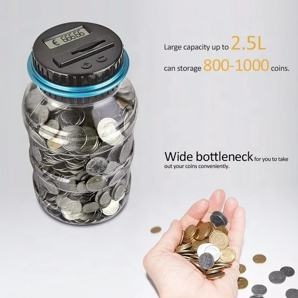 Electronic counting coin saving pot Large Money Boxes Digital Counting Led Showing Money Jar piggy bank