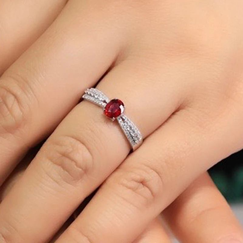 18K 14K 9K white gold diamond ring set with cultured ruby female ring