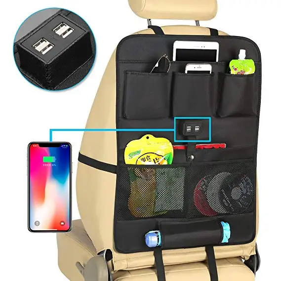 Wholesale Auto Car Seat Back Pocket Organizer with Tablet Ipad Holder 4 USB Ports for Cellphones car seat back organizer