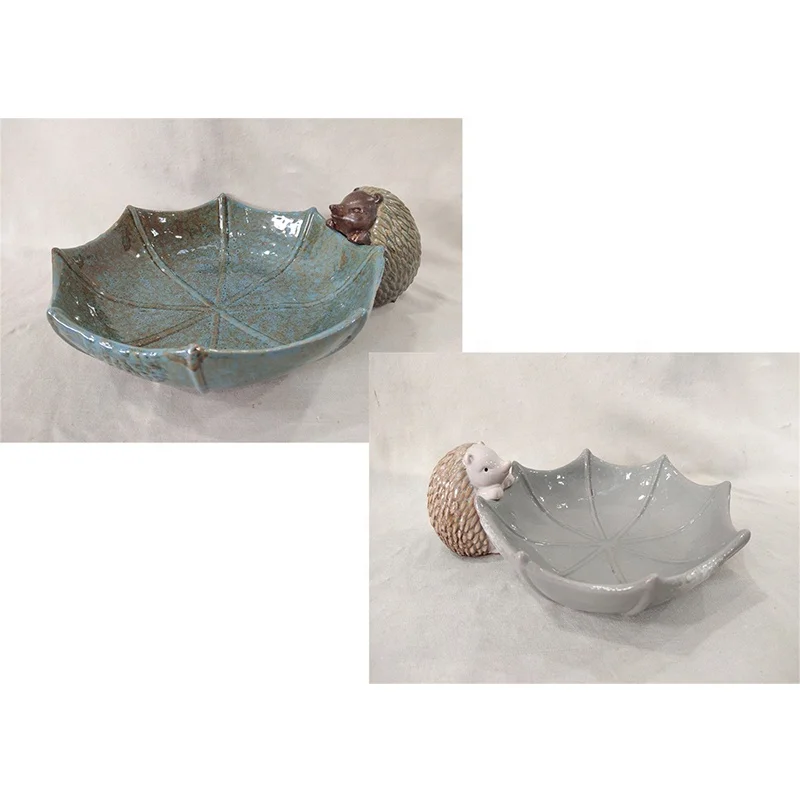 Fancy Glazed Ceramic Bird Bath Bowl Small Bird Feeder Garden Flower Outdoor with Bird Decorations for Yard