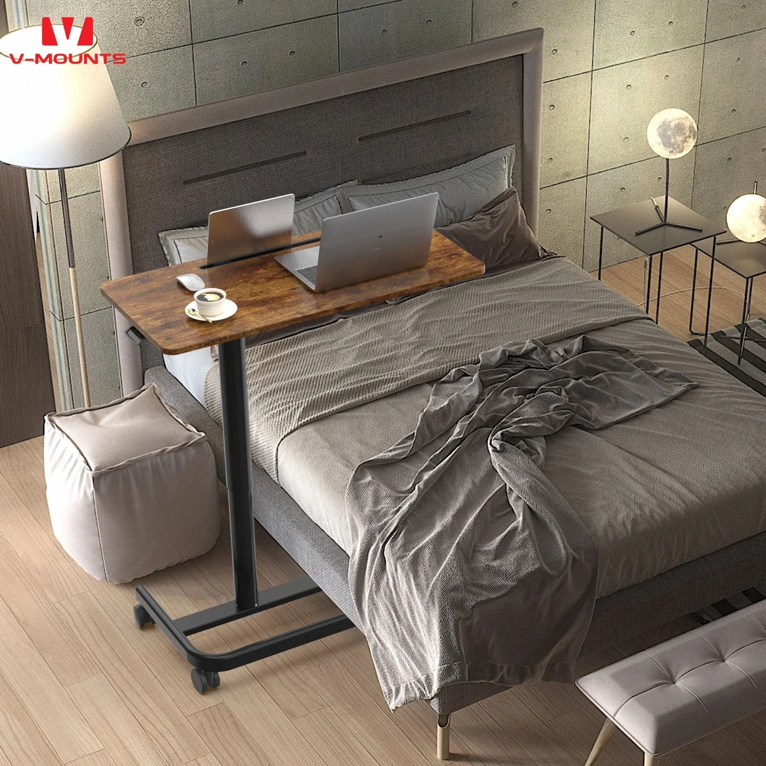 V-mounts Ergonomic Manual Adjustable Standing Desk for Laptops for Living Room Dining School Use with Lockable Wheels