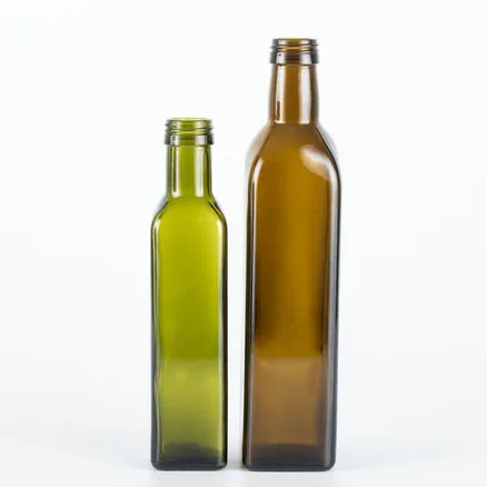 Green square glass olive oil bottle in stock 250ml 500ml 750ml 1000ml olive oil glass bottle with screw cap