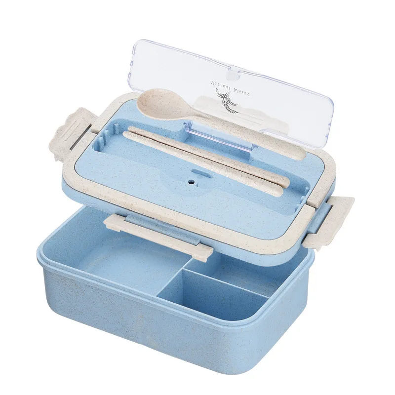 GEMEI Eco-Friendly Portable Bento Box Dishwasher Safe Plastic Wheat Straw Lunch Box with free fork spoon cutlery