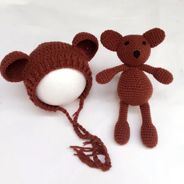 Custom Cute knitted  Animal Baby  Plush Toy With Hat Photo prop Soft  Bear New Born Baby Toy