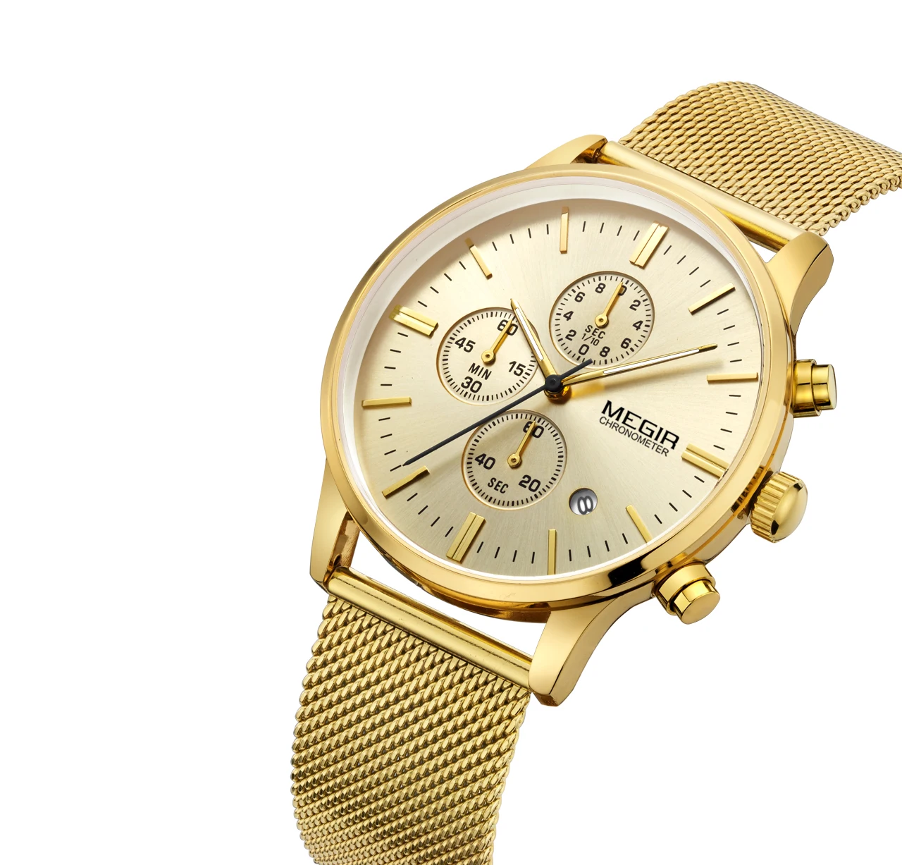 Gold Men Wristwatch MEGIR 2011 Luxury Branded Waterproof Luxury Sport Watches Stainless Steel Men Watch