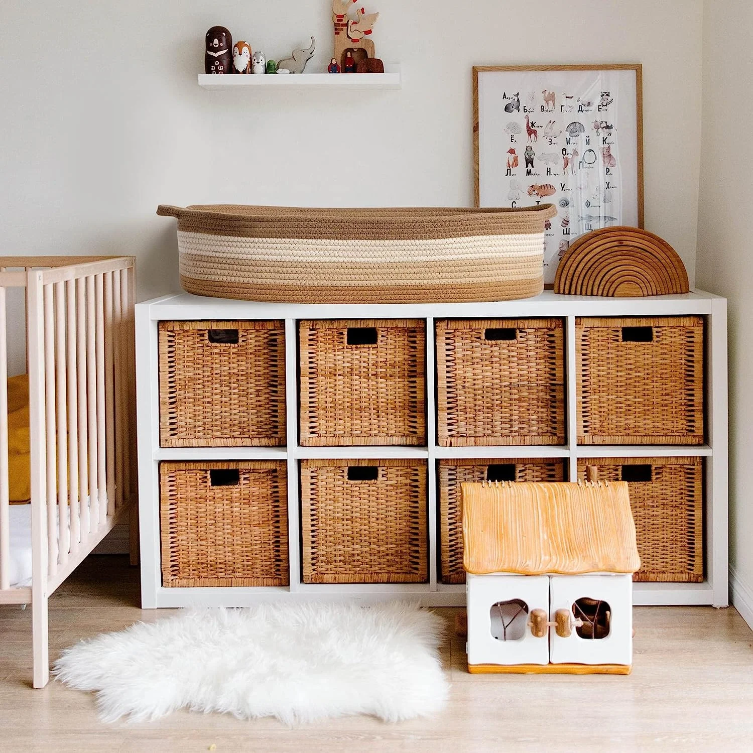 Free sample cotton rope baby changing basket Soft Blanket With Mattress Pad,Removable Cove changing basket for baby Moses Basket