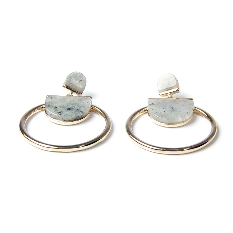 V&R Qingdao Jewelry Bijoux French Wire Earring Big Synthetic Malachite Stone Blue Zircon Rhinestone Gold Plated Earrings