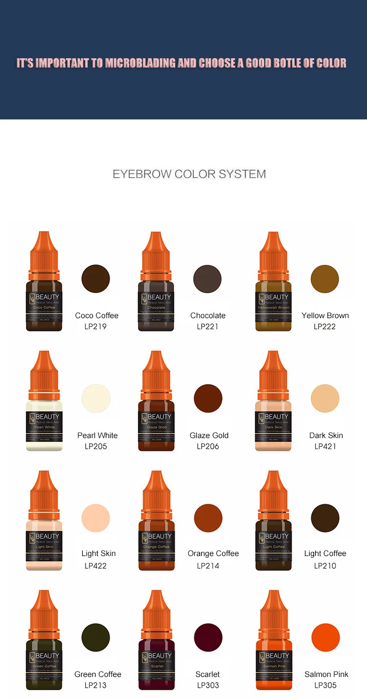 OEM Organic Medical Micropigmentation Tattoo Ink Color Semi Permanent Makeup PMU Pigment for Microblading Eyebrows Lips