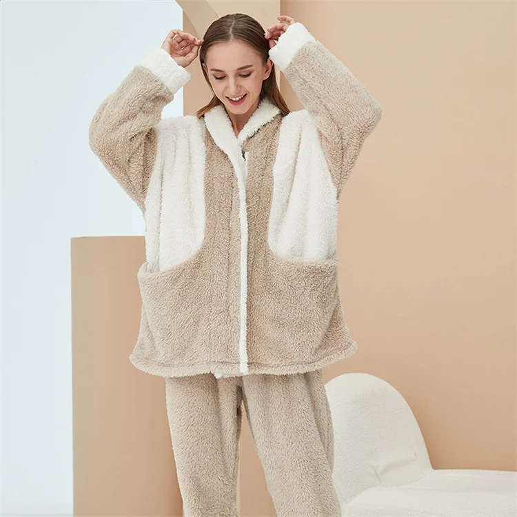 Factory Price Pajamas Sleepwear Modern Ladies Winter Sleepwear Plus Size Comfortable Sleep Coat And Pants Set