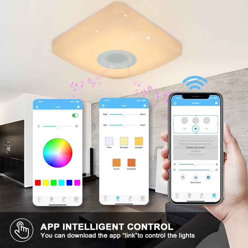 Music Bluetooth Speaker Tuya Smart Indoor Square Slim Remote Control Dimmable Flush Mount Modern Light Fixture Led Ceiling Light