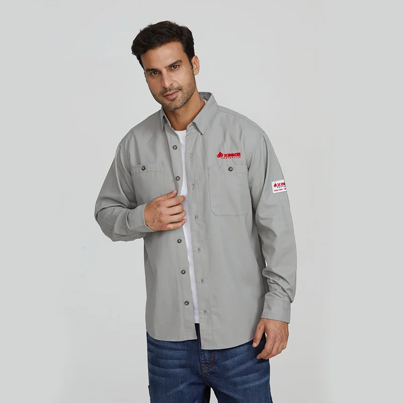 Wholesale NFPA 2112 Inherent FR Solid Fire Retardant Mechanic Breathable Safety FR Welding Work Shirts