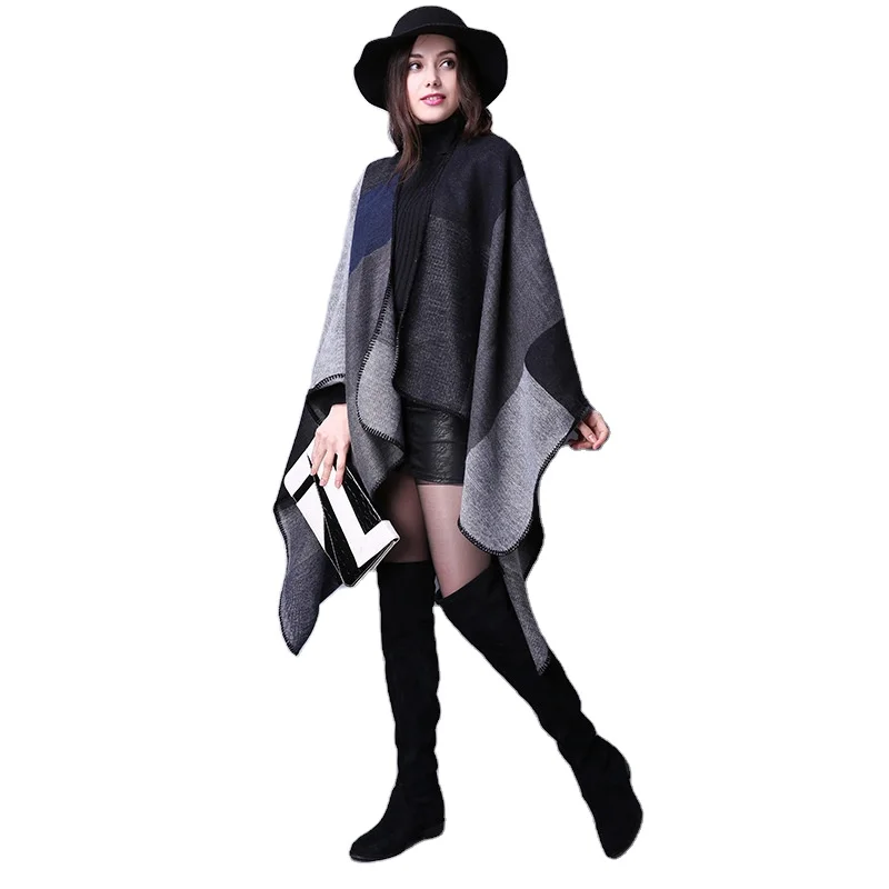 Hot Selling Winter Warm Scarf Wild Plaid Sacarf Lady Clothing Cape Poncho Shawl for Ladies