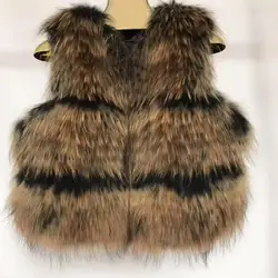 Fashion Women Real Raccoon  Fur Waistcoat Short Vest Jacket Coat Sleeveless Outwear