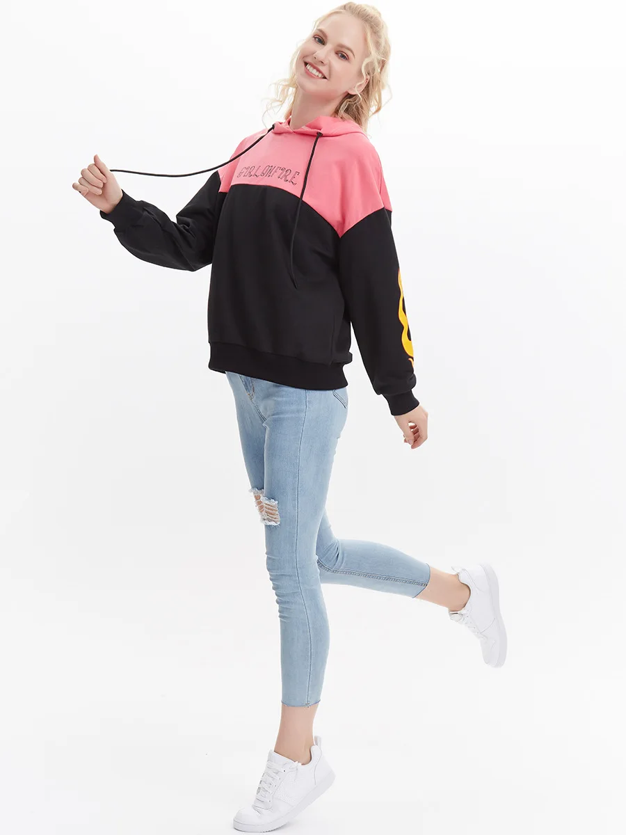 OEM Color Block hoodies for ladies with vinyl print