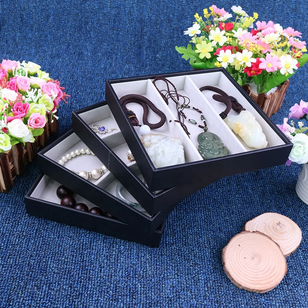 
Retail Black Leather Stackable Jewelry Packaging Tray With Lid 