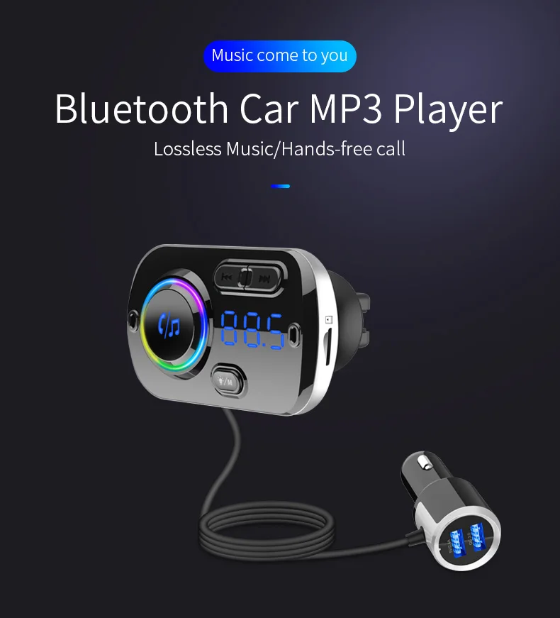  Цветной окружающий свет Bluetooth 5 0 USB MP3 плеер автомобильное зарядное устройство FM передатчик Handsfree автомобильный музыкальный