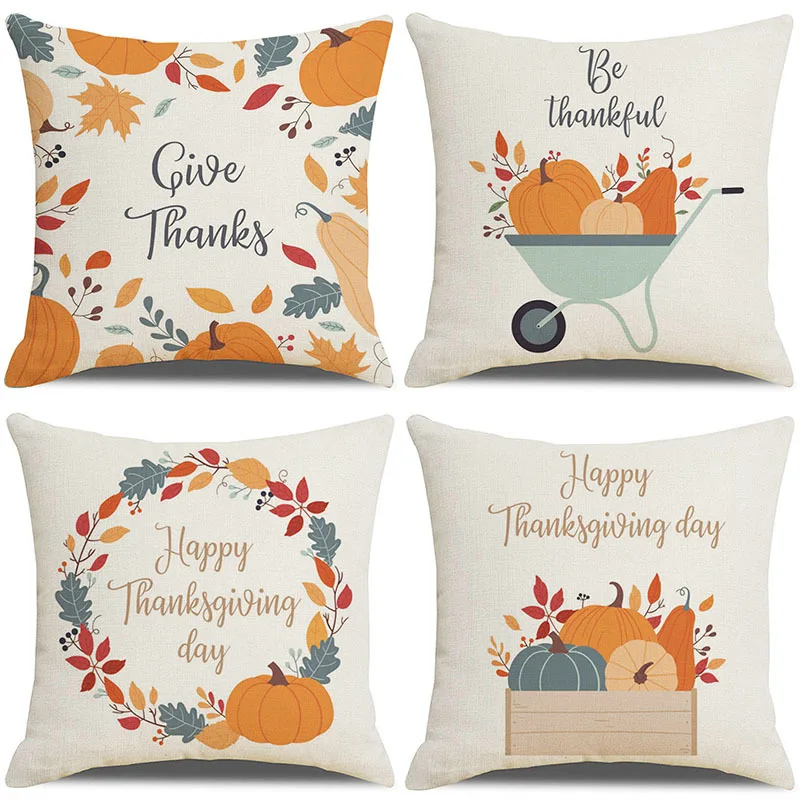 Pumpkin Thanksgiving holiday multi-design printed pillow case cover fast delivery pillow cover linen pillow cover with low MOQ