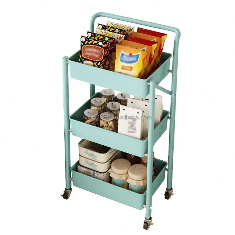 Hot selling commercial furniture 3 tier hand push foldable storage rack hair salon trolley cart
