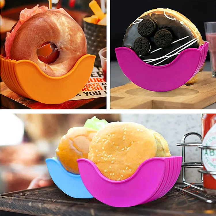 Wholesale Kitchen Accessories Burger Sandwich Hygienic Reusable Hamburger Cheese Box Expandable Silicone Rack Burger Holder