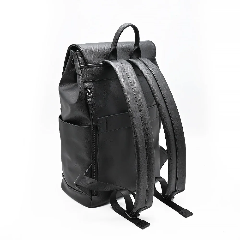 Custom luxury black vegan faux PU leather drawstring  backpack fashion rucksack designer laptop backpacks bag for men