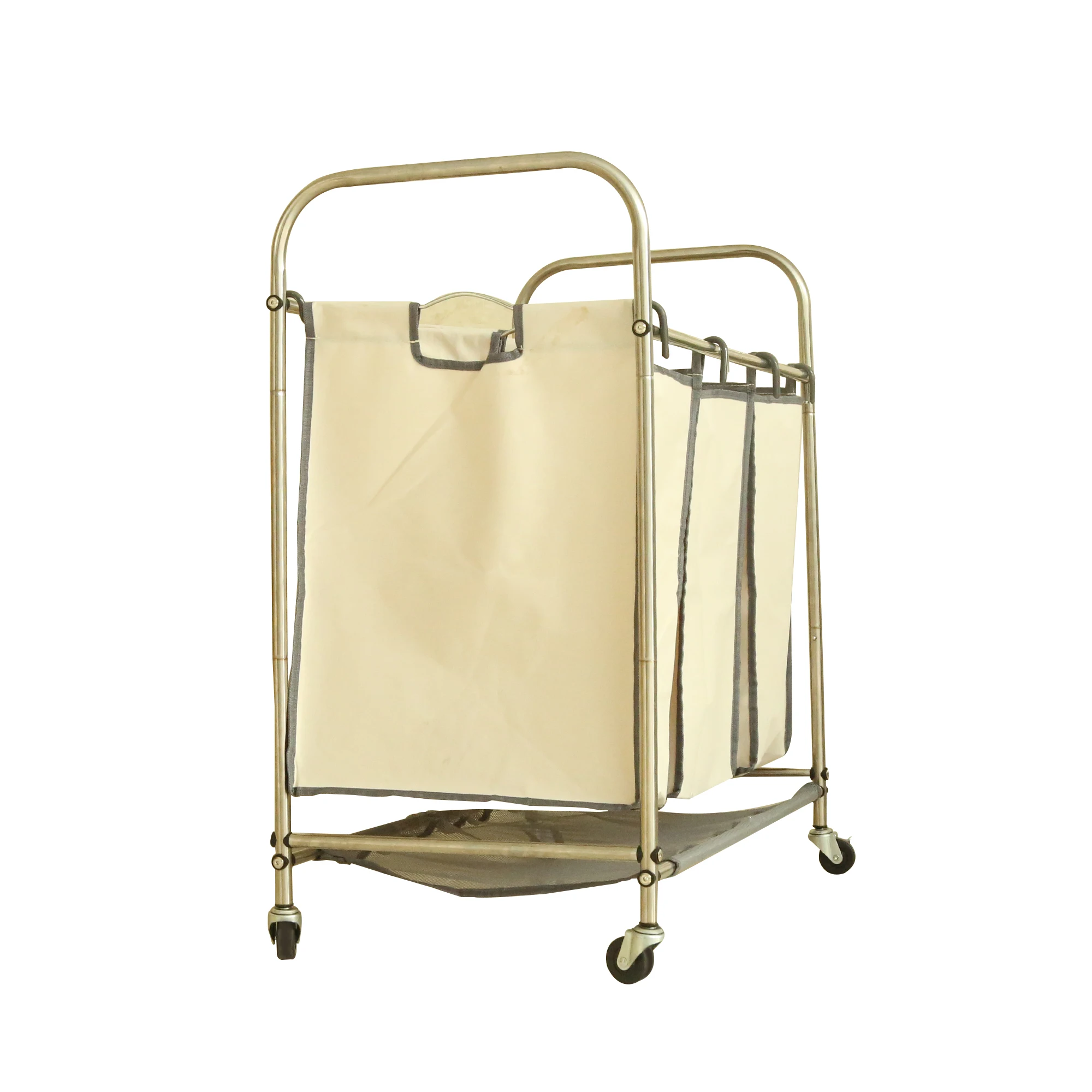 Stainless Steel Foldable Silver Laundry Sorter Cart Laundry Sorter With Wheels