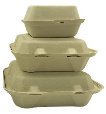 Hot Food Takeaway Boxes Fast Food Box Hamburger Sugarcane Bagasse Packaging biodegradable Bagasse Clamshell Food Containers