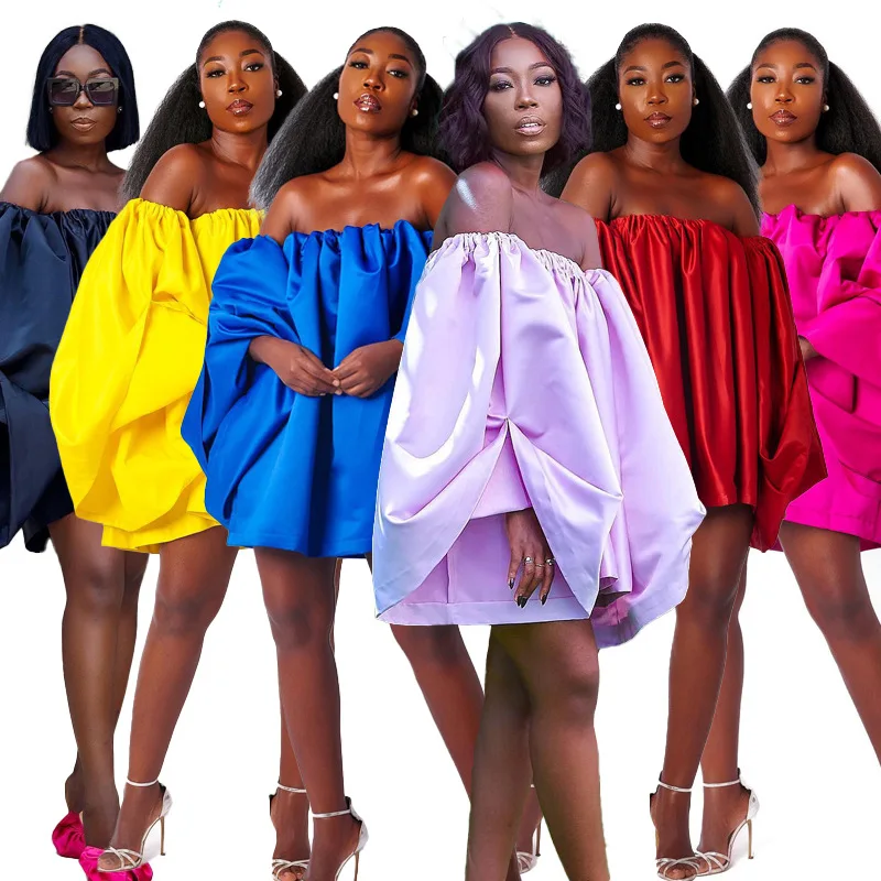 Women Summer  Ruffles Short Sleeves Sexy Top Skirt Shirt Dress Off Shoulder Blouses