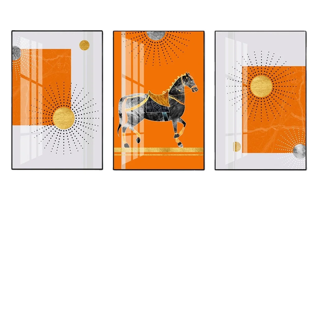 Best quality custom large size modern art paintings abstract horse triptych painting