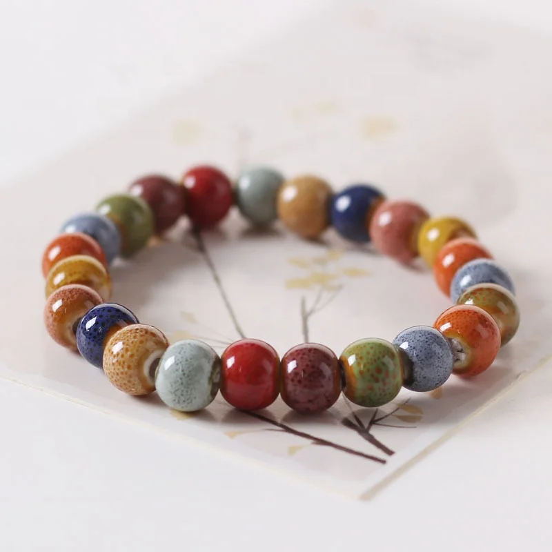 New Good Quality Colorful Ceramic Bracelet Ceramic Handmade Jewelry Passion Flower Glaze Bead Bracelet