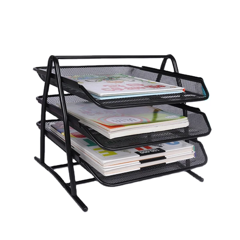 Metal Iron Net Three-Layer Drawer File Rack Business Office Storage Basket Three Grids and Four Grids File Box Wholesale