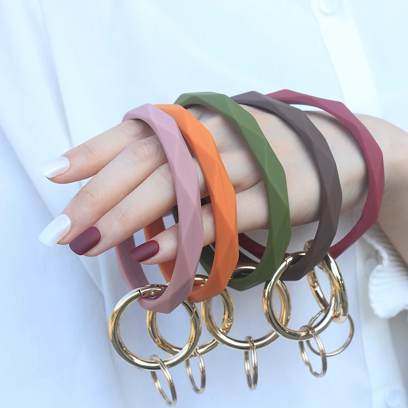 DuoYing ODM Pulseras Silicone Bangle Geometric Pendant Key chain Men Wristband Solid Bracelets